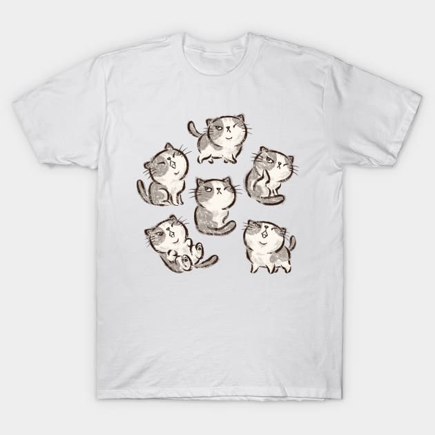 Six Impudent cats T-Shirt by sanogawa